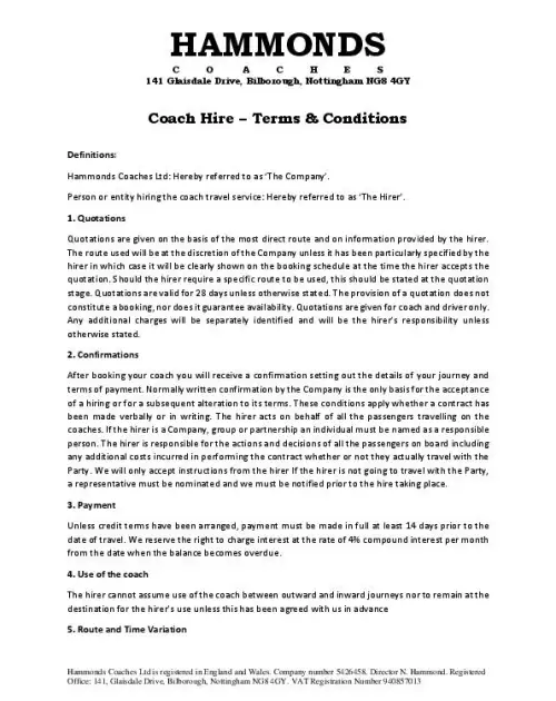 Hammonds Coaches T&C's